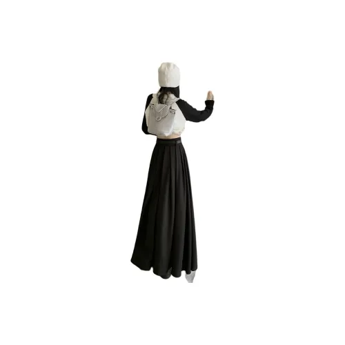 ZAZN Casual Long Skirts Women's Black Includes Belt
