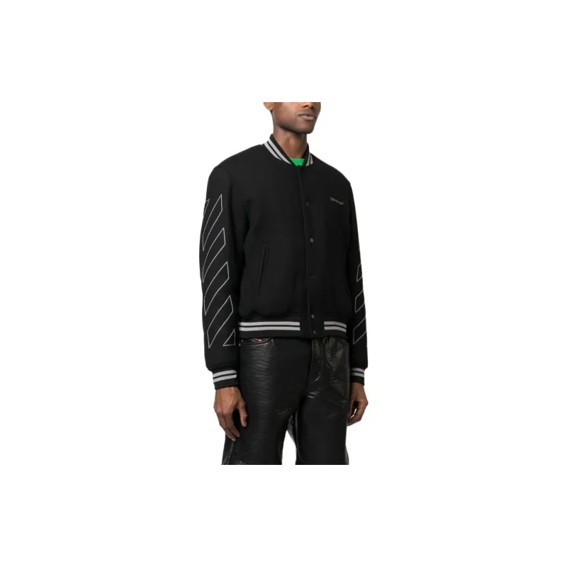 OFF WHITE Diagonal Outline Logo Embroidered Wool Varsity Jacket-3