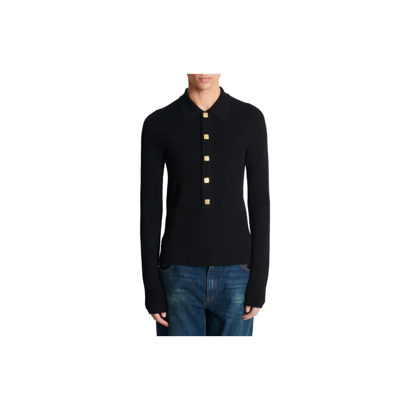 BALMAIN Monogram buttons Merino Wool Jumper-4