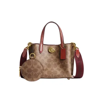 COACH Willow Coated Canvas One Shoulder Crossbody Bag, Tote Bag, Shopping Bag, Handbag Trumpets Women's Rusty Red Brown
