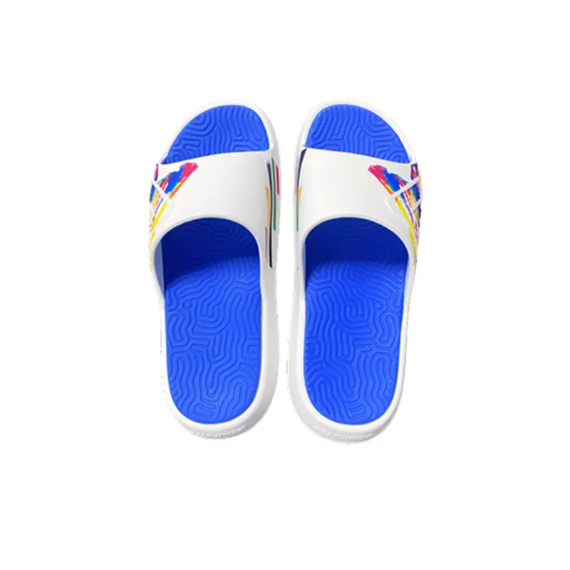 PEAK Basketball Culture Series Slip Resistant Abrasion Resistant Slide Slippers Men's White Blue-3