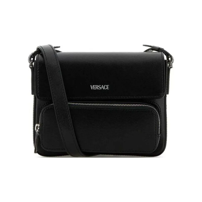 VERSACE Leather Messenger Bag-0
