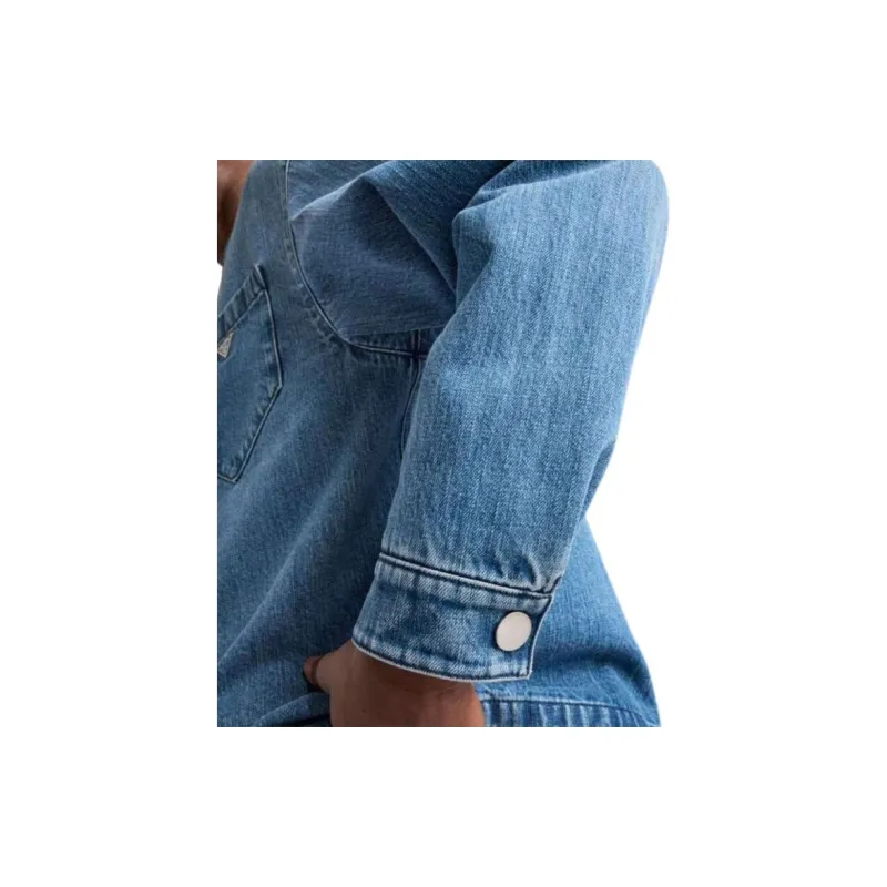 PRADA Buttoned Logo Plaque Denim Shirt-4