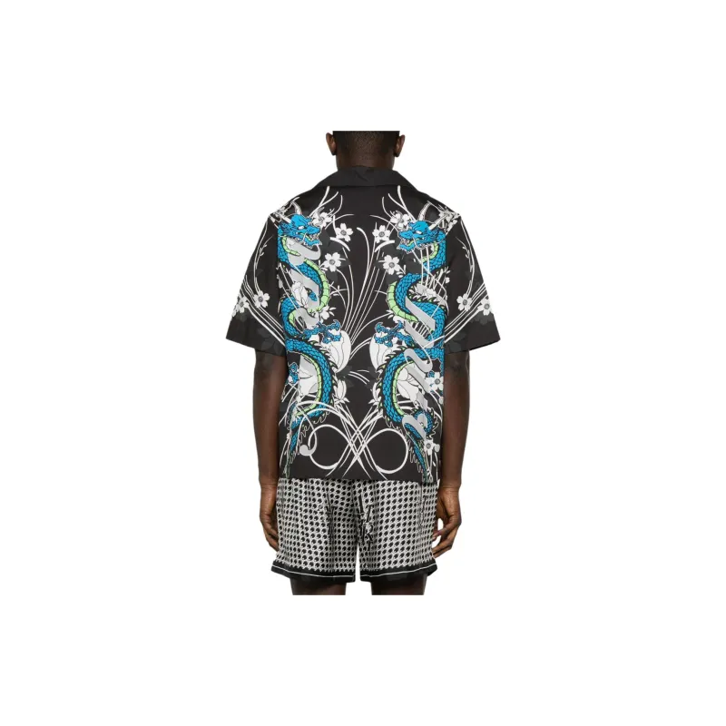 AMIRI Dragon Printed Short Sleeved Bowling Shirt-2