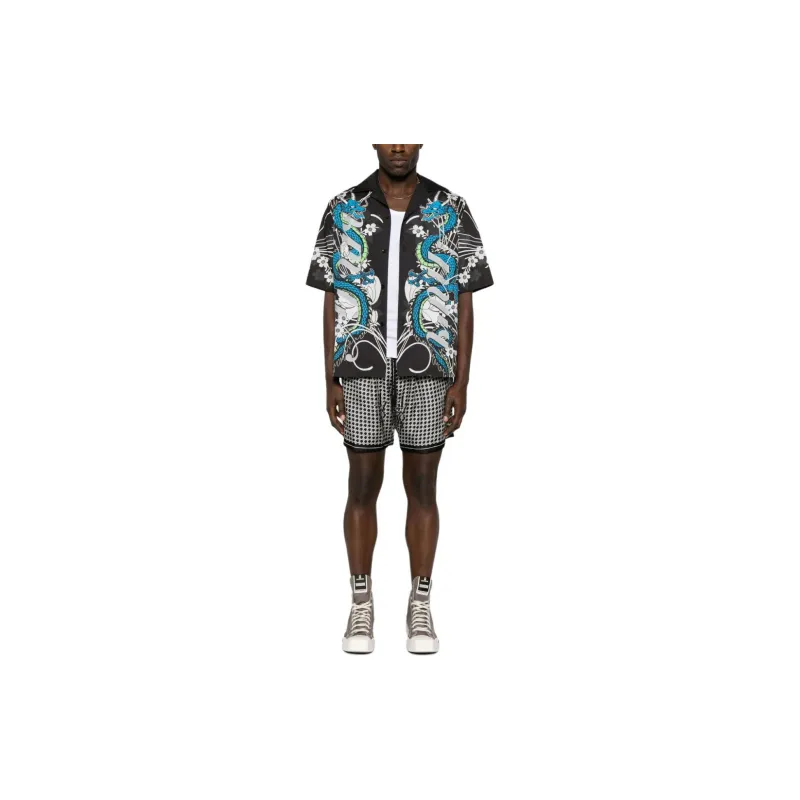 AMIRI Dragon Printed Short Sleeved Bowling Shirt-1
