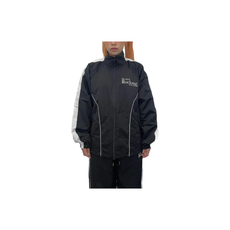 JOEGUSH My Cat Is Rockstar Nylon Track Jacket Jackets Coats Unisex Black-3