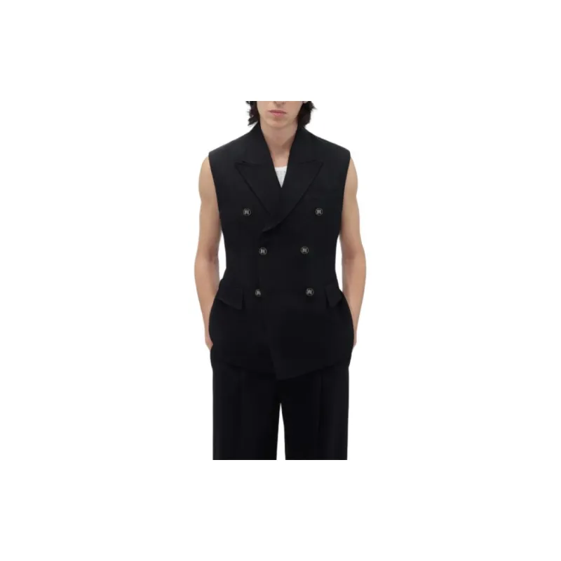 AMIRI Double-Breasted Sleeveless Blazer Jackets Coats Men's Black-4