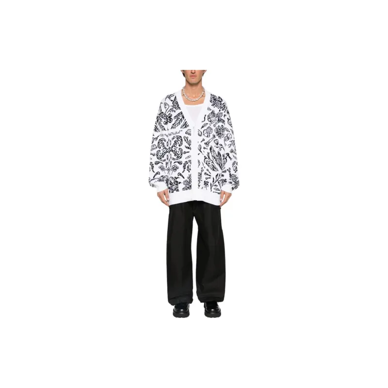 Off Intarsia knit V neck Cardi coat-1