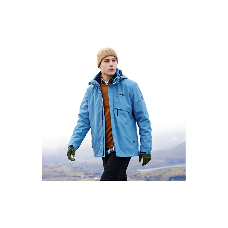 Jeep Heavy Washed Waterproof And Windproof Hard Shell Windbreaker Jacket Unisex Windward Blue Fall And Winter-7