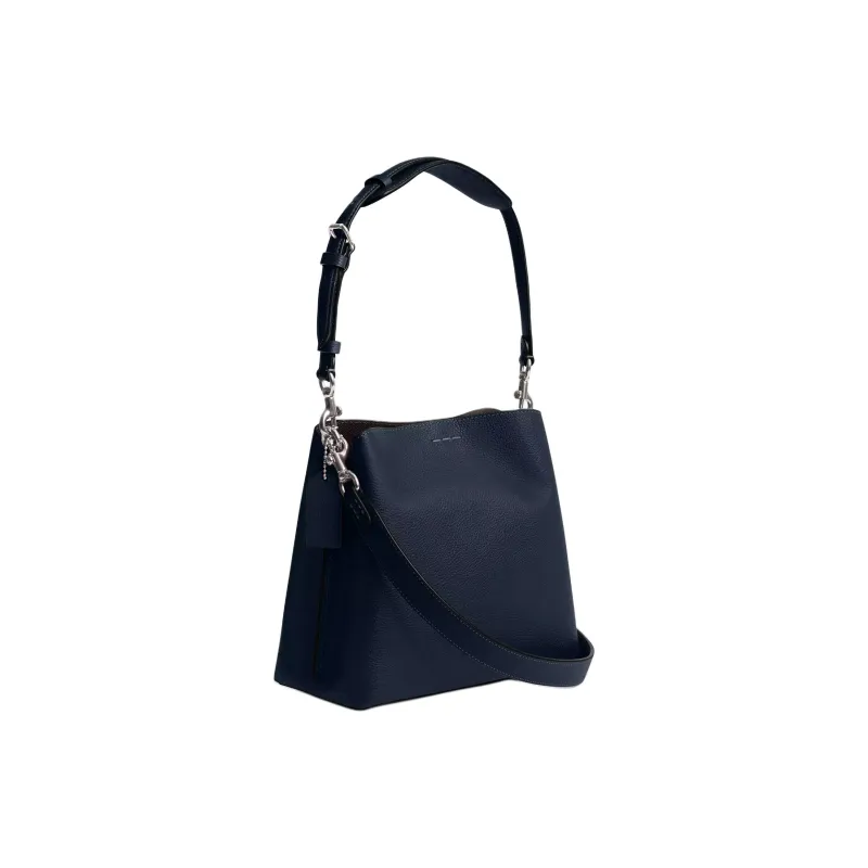 COACH Willow Polished Pebbled Leather Bucket Bag, Portable Crossbody Bag, Shoulder Bag Trumpets Women's Marine Blue-1