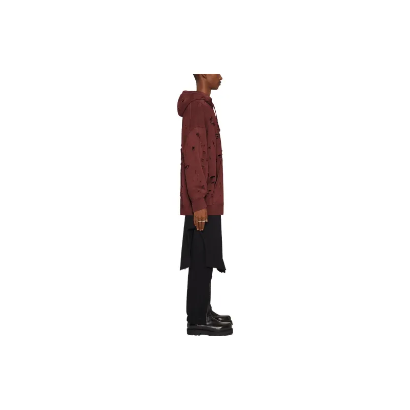 GIVENCHY FW23 Hoodie In Destroyed Fleece Sweatshirt Men's Red-3