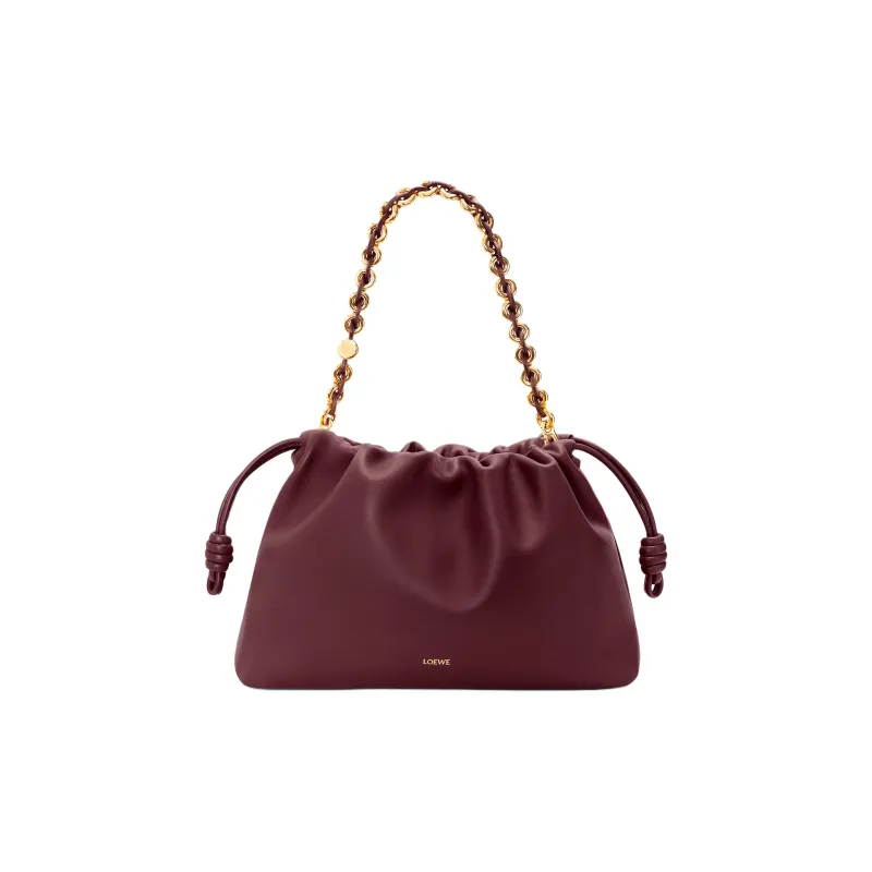 LOEWE Flamenco Soft Nappa Sheep Leather Clutch Tubas Women's Burgundy-1