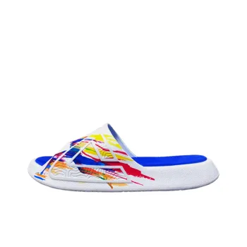 PEAK Basketball Culture Series Slip Resistant Abrasion Resistant Slide Slippers Men's White Blue