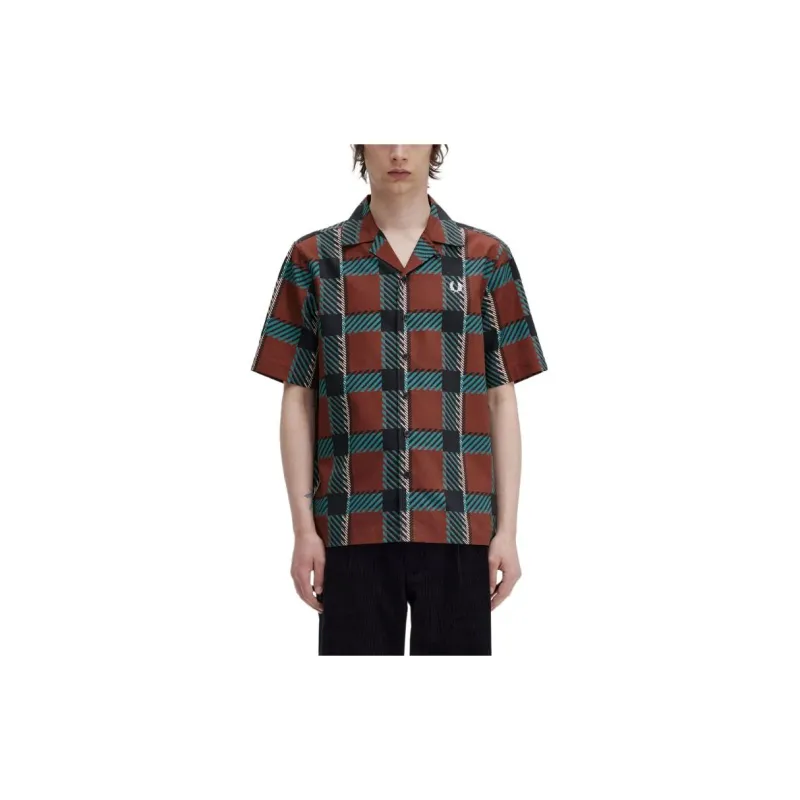 FRED PERRY Glitch Tartan Revere Collar Shirt Shirt Men's Brown-2