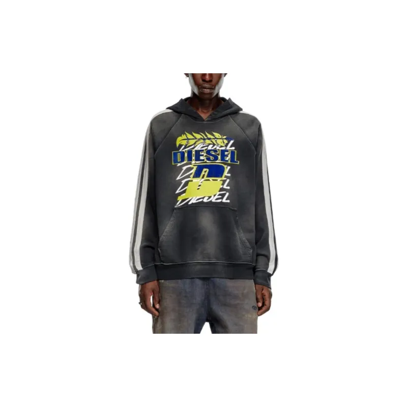 DIESEL Logo Printed Striped Hoodie-3