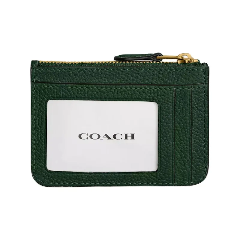 COACH Mini Id Skinny Leather Card Holder Mini Women's Hunter Green-1