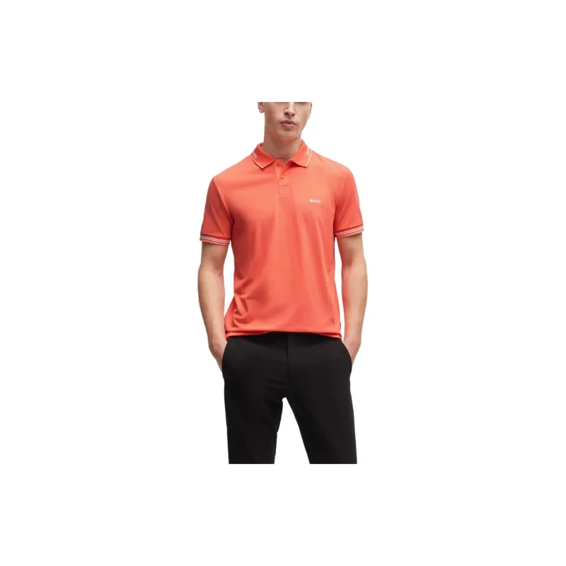 HUGO BOSS Stretch cotton Slim fit Polo Shirt With Branding Polo Shirt Men's Orange-1