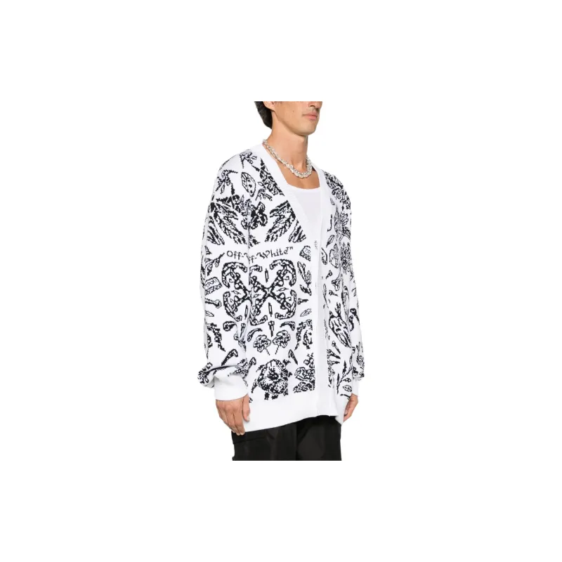 Off Intarsia knit V neck Cardi coat-3