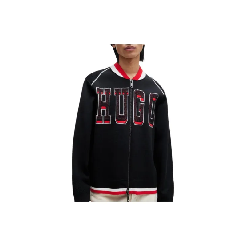 HUGO BOSS Relaxed Fit Bomber Jacket With Sporty Logo Jackets & Coats Men's Black-2
