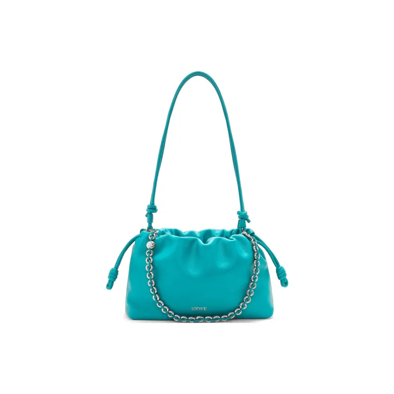 LOEWE Flamenco Soft Nappa Sheep Leather One Shoulder Crossbody Clutch Medium Size Women's Deep Turquoise-2
