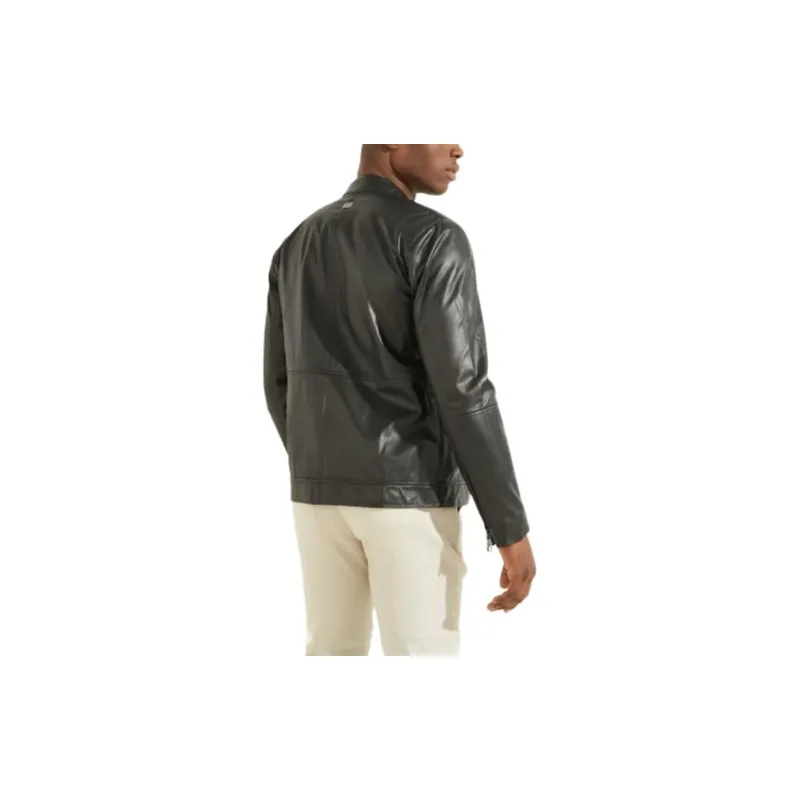 GUESS Leather Biker Jacket Jackets Coats Men's Black-2