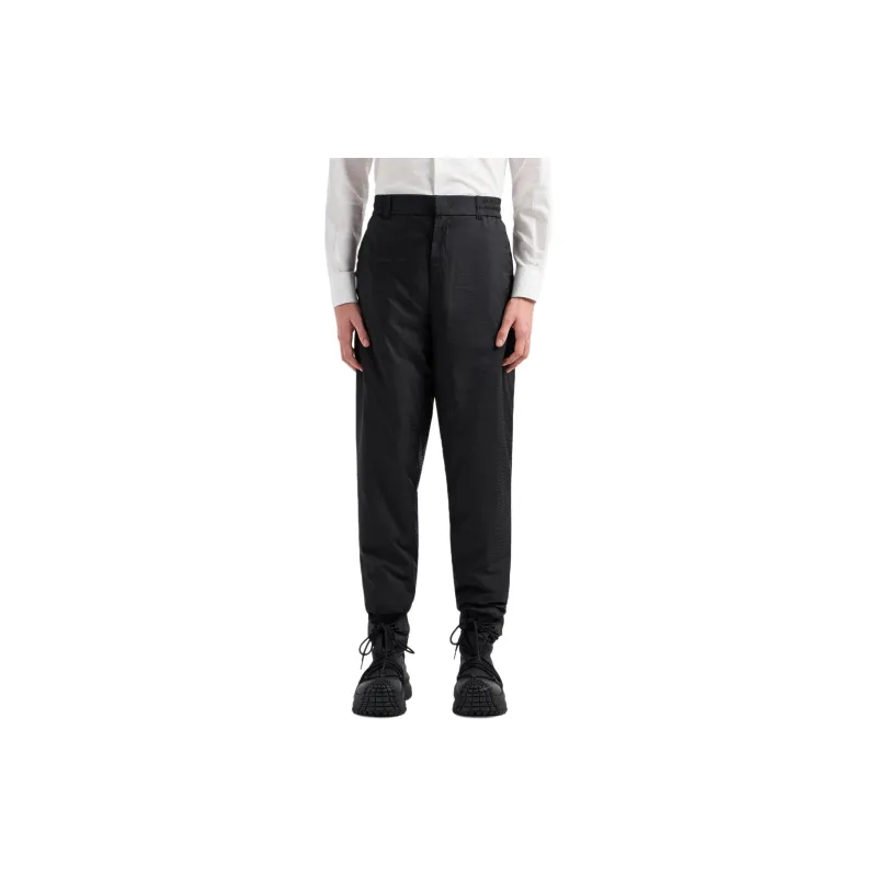 EMPORIO ARMANI Jacquard Nylon Trousers With Elastic Hems And All over Logo Lettering-2