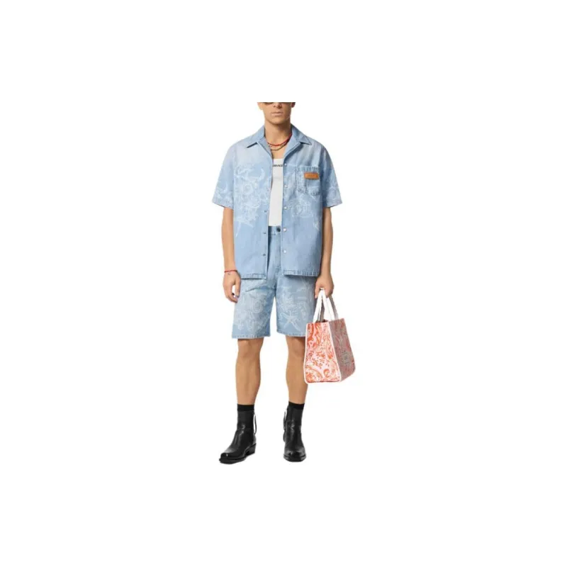 VERSACE Barocco Sea Short Sleeved Denim Shirt-1