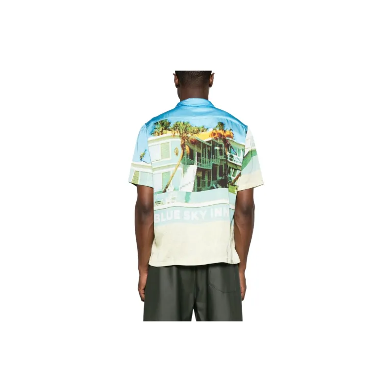Blue Sky Inn Photograph print Satin Shirt-2