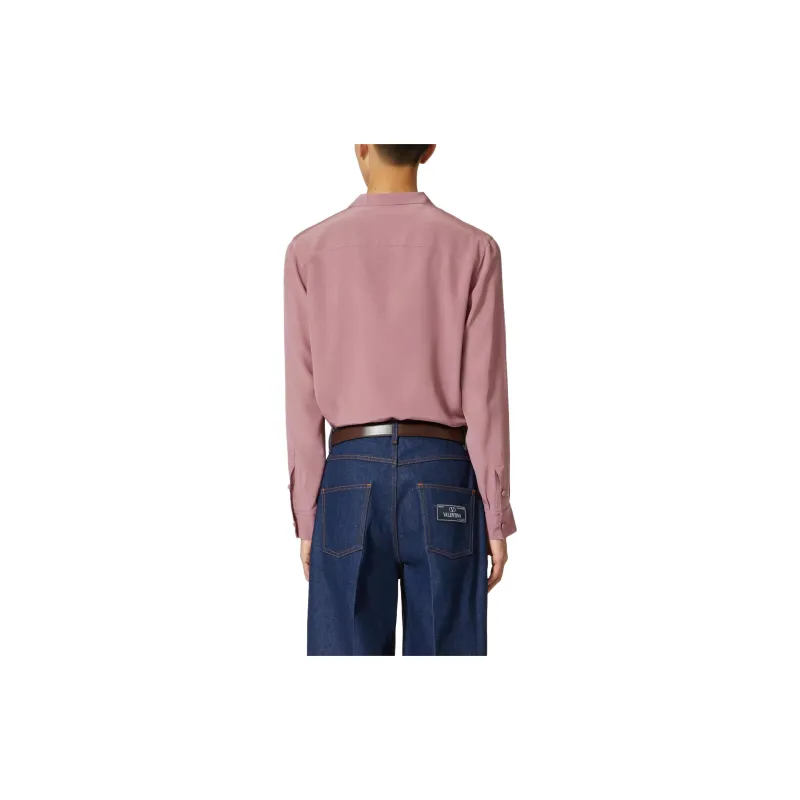 Valentino FW23 Washed Silk Shirt With Neck Tie Shirt Men's Fuchsia-2