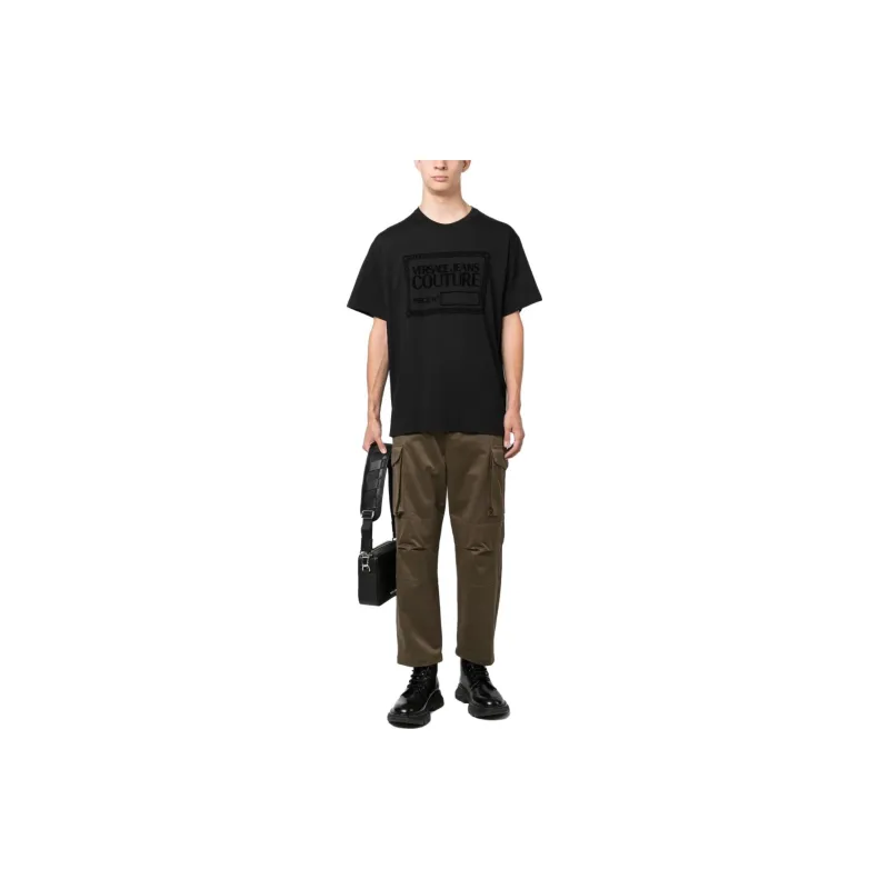 VERSACE JEANS COUTURE Flocked logo Cotton T shirt-1