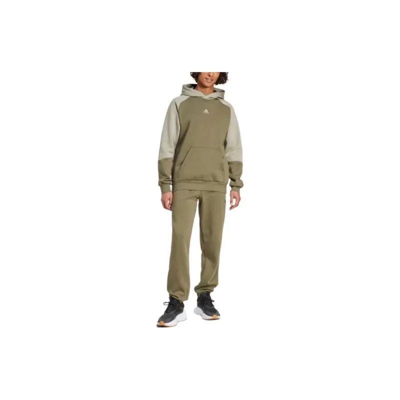 Adidas COLORBLOCK SPORTSWEAR FLEECE COLORBLOCK TRACK SUIT Sweatshirt Set Men's Olive-1