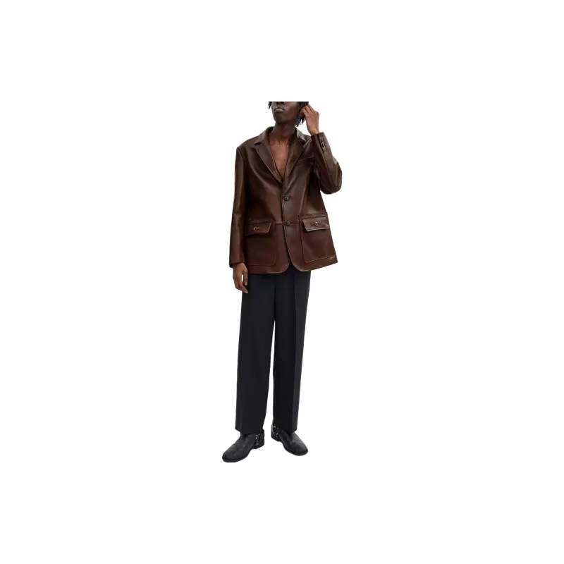 COACH Leather Jacket Men's Brown-1