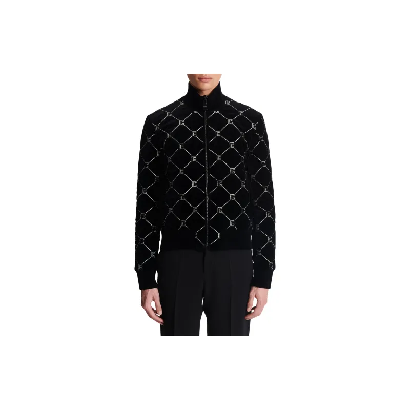 BALMAIN Rhinestone embellished Quilted Bomber Jacket-4