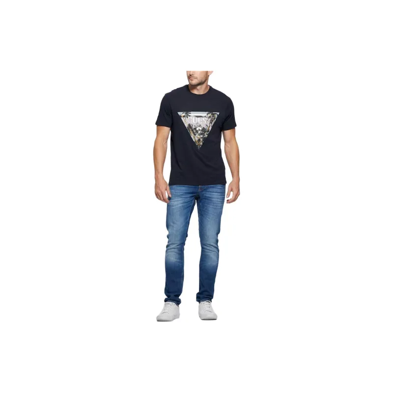 GUESS Crewneck Logo Tee T-Shirt Men's Dark Blue-2
