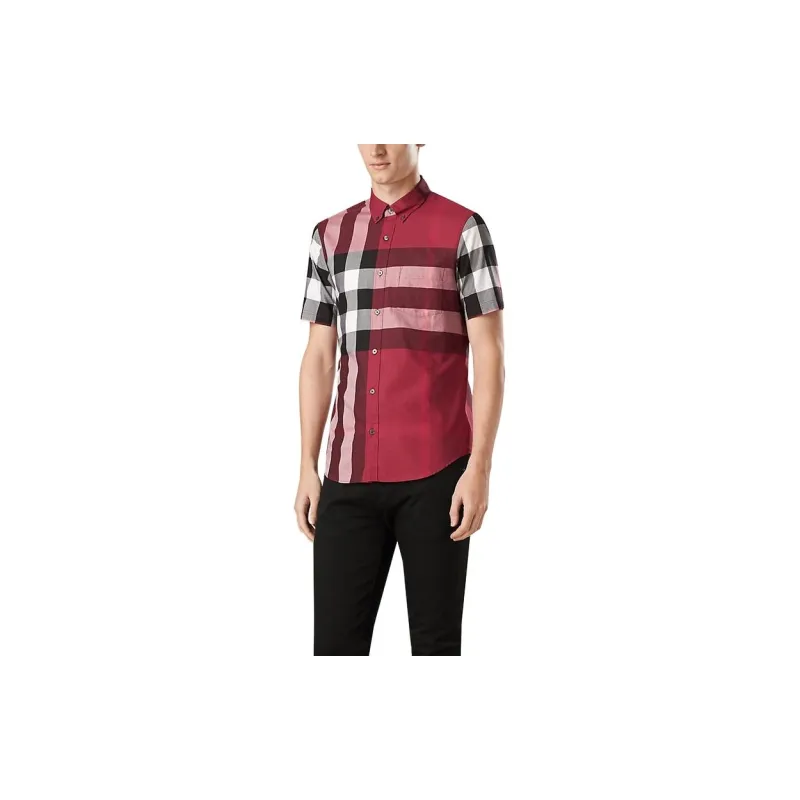 Burberry Men's Check Button-Up Short-Sleeve Shirt Red-3