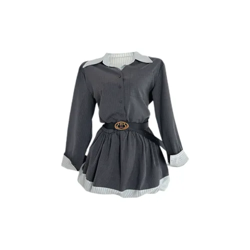 Udon House Long-Sleeved Dresses Women's Gray