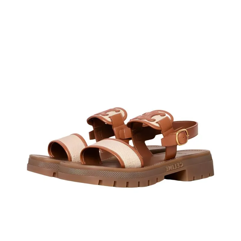 CELINE Triomphe Beach Sandals Women's Tan-2