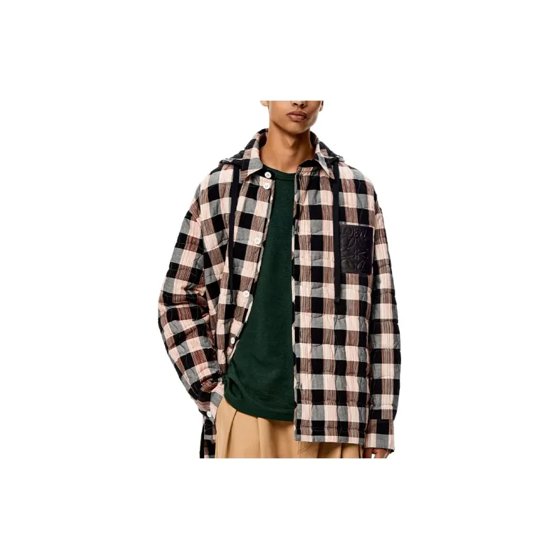 LOEWE Quilted Check Hooded Shirt-4