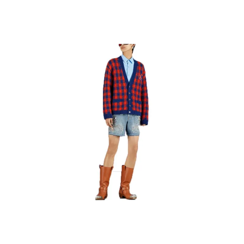 GUCCI Interlocking Gg Gingham Wool Cardigan-1