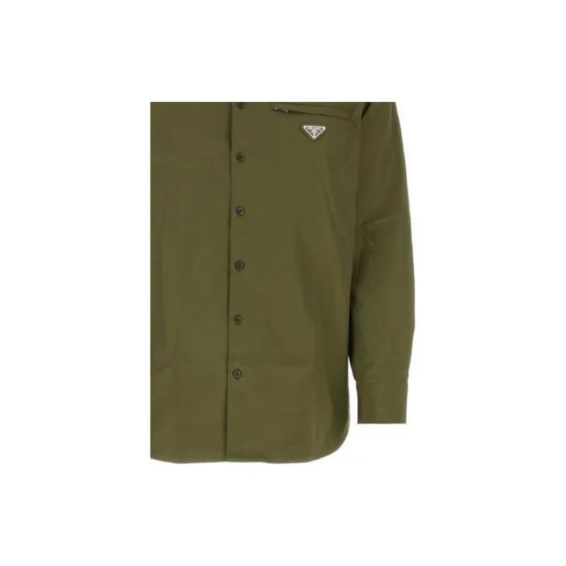PRADA Logo Plaque Long Sleeved Shirt-4