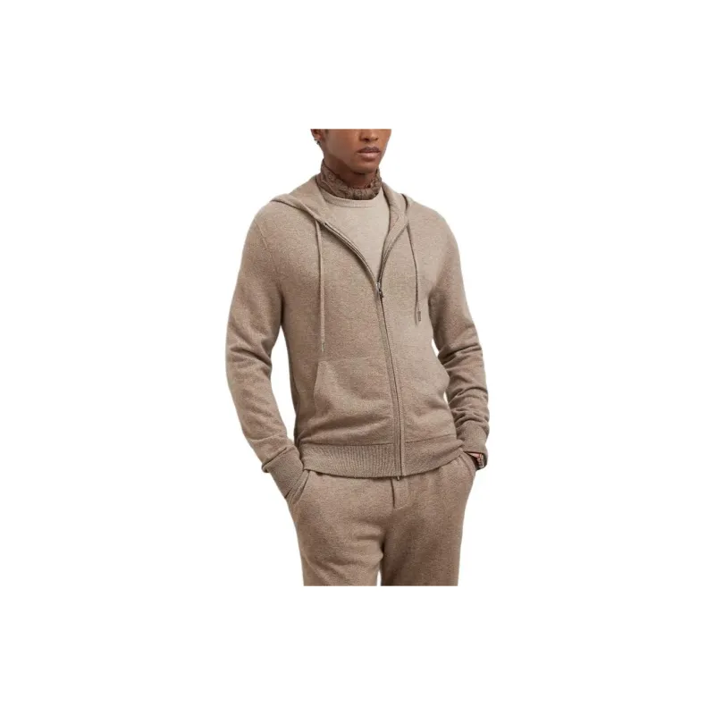 Ralph Lauren Purple Label Wool Cashmere Hooded Full Zip Sweater Men's Khaki-1