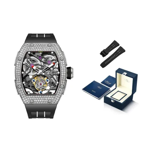HaofaTourbillon Mechanical Movement Rubber Strap Watch Men's Watches Cut-Out Dial