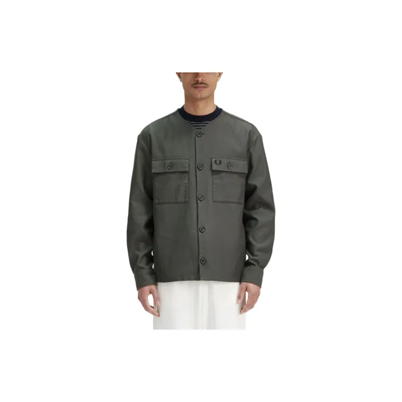 FRED PERRY Collarless Overshirt Jackets Coats Men's Dark Green-2