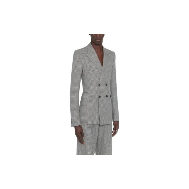 Alexander McQueen Houndstooth Printed Double Breasted Tailored Blazer-4