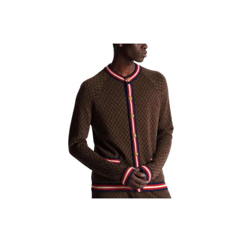 BALMAIN Monogram-intarsia Merino Wool Cardigan-5