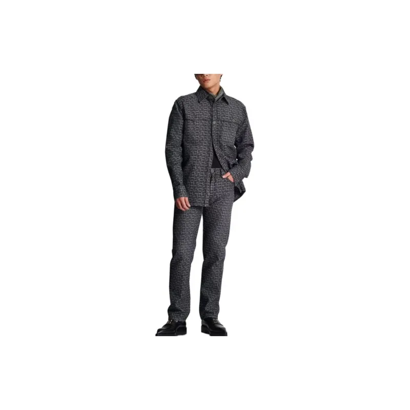 BALMAIN Monogrammed Jacquard Denim Jeans-1