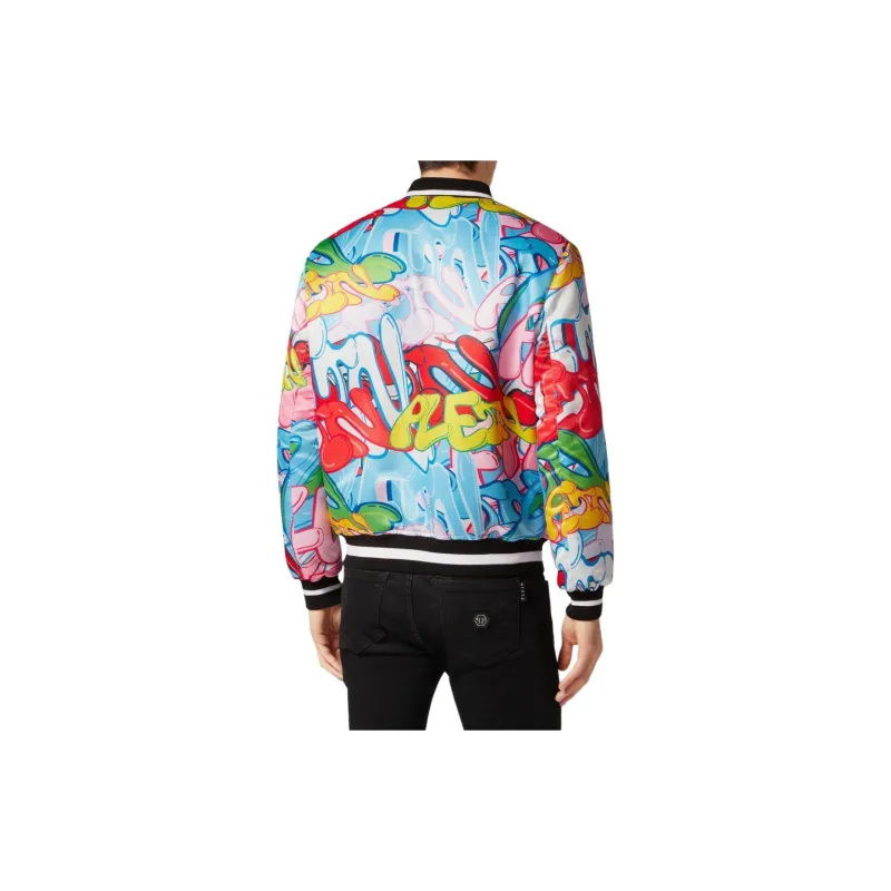 PHILIPP PLEIN Graffiti print Satin Bomber Jacket-1