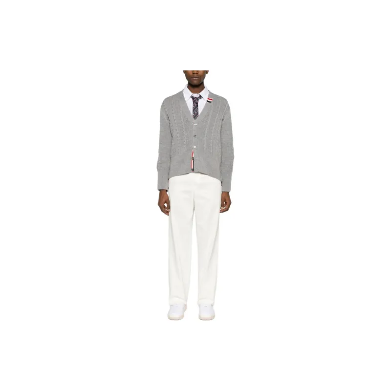 THOM BROWNE V Neck Buttoned Knitted Cardigan-2