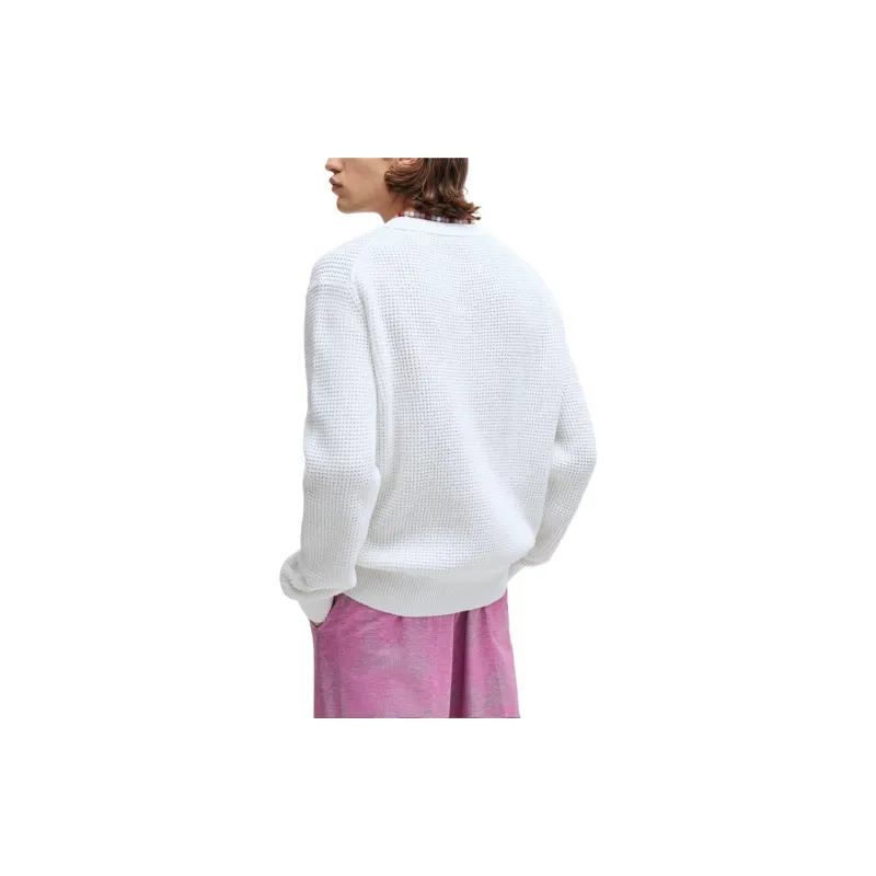 HUGO BOSS RELAXED-FIT SWEATER WITH KNITTED STRUCTURE AND CREW Sweater Men's White-3