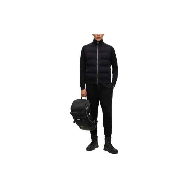 HUGO BOSS Regular Fit Gilet In A Ribbed Cotton Blend Vest Men's Black-5